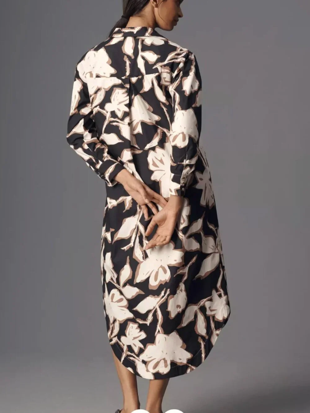 Maeve by Anthropologie Soren Long-Sleeve Shirt Dress Black Floral - Large - Picture 2 of 12